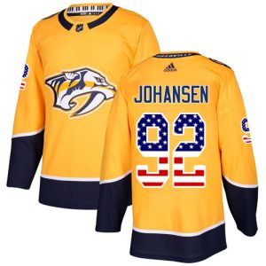 Herren Nashville Predators Eishockey Trikot Ryan Johansen #92 Authentic Gold USA Flag Fashion